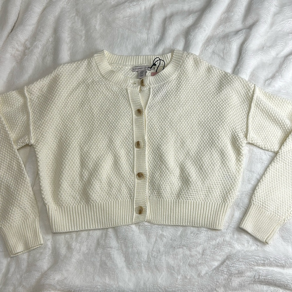 🆕 sincerely Jules cream button cardigan cropped fit XL - Picture 7 of 13
